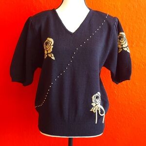 Vintage 1980's Fancy Embellished Sweater with Shoulder Pads